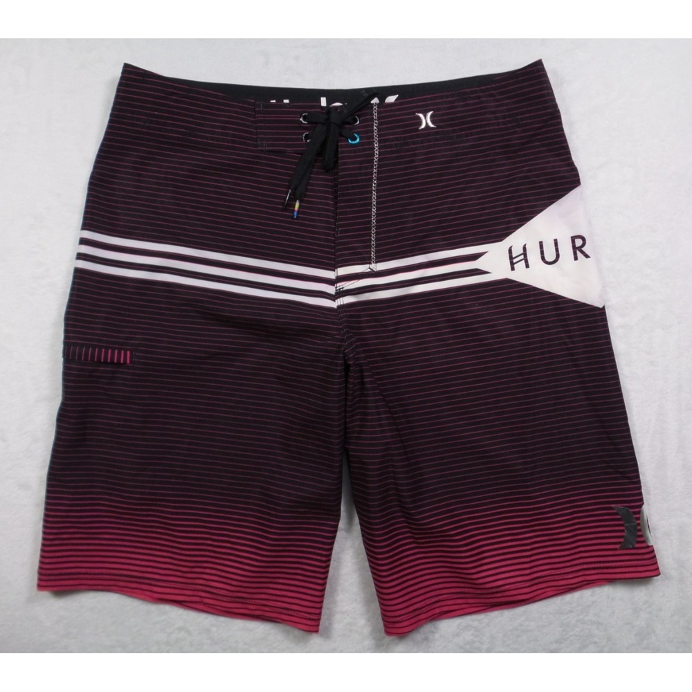 Hurley Phantom Shorts Mens Size 32 Pink Striped Boardshorts Drawstring Swim NWOT